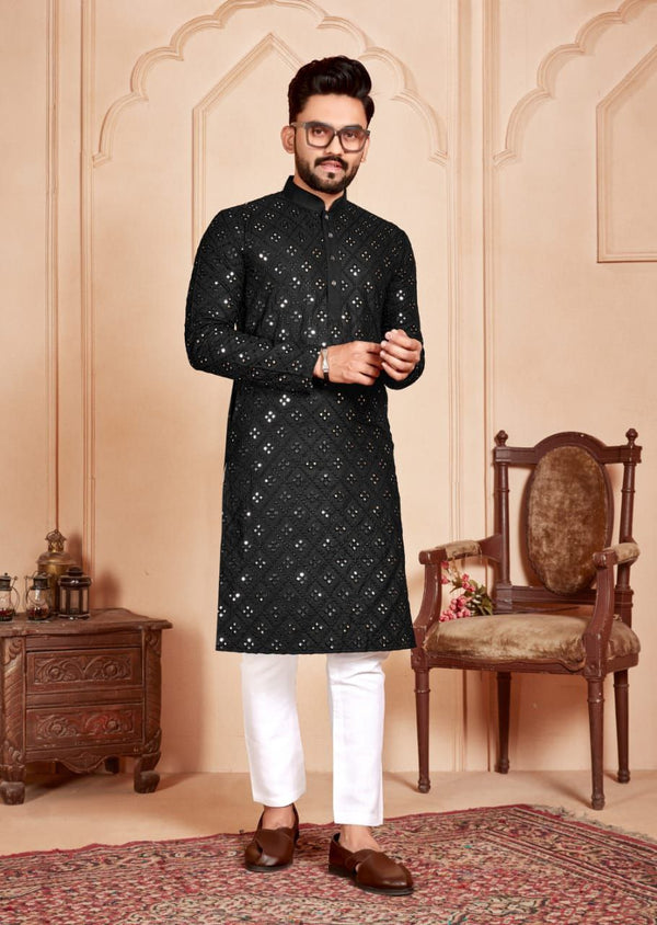 BLACK MIRROR MEN'S DESIGENER KURTA WITH PAJAMA