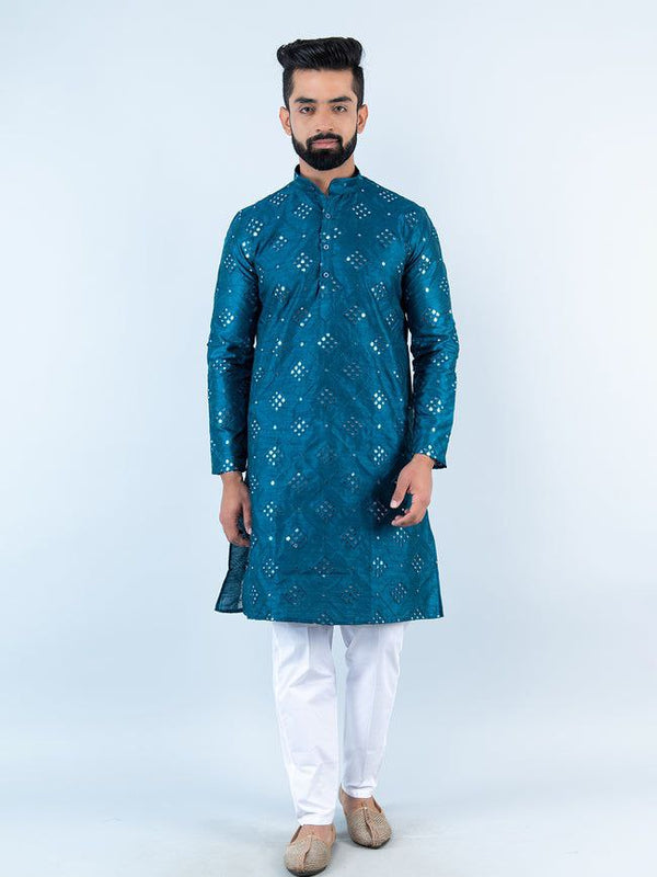 BLUE 9 MIRROR EMBROIDERY MENS KURTA WITH PAJAMA