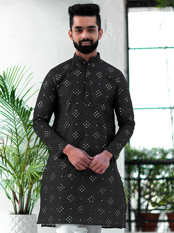 BLACK 9 MIRROR EMBROIDERY MENS KURTA WITH PAJAMA