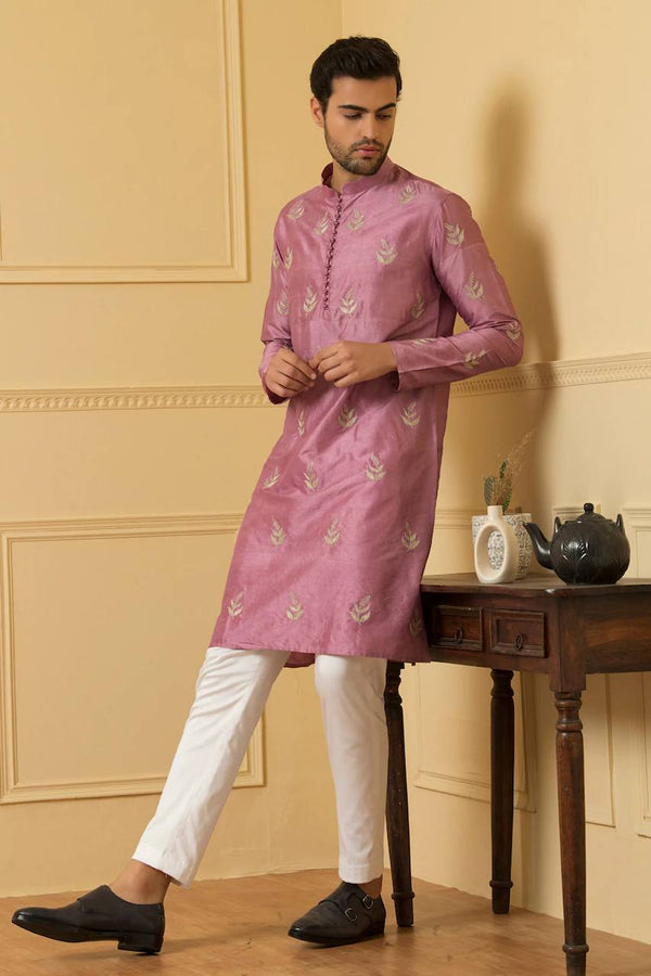 PINK N STYLISH GOLD EMBROIDERED WORK N PAJAMA SET